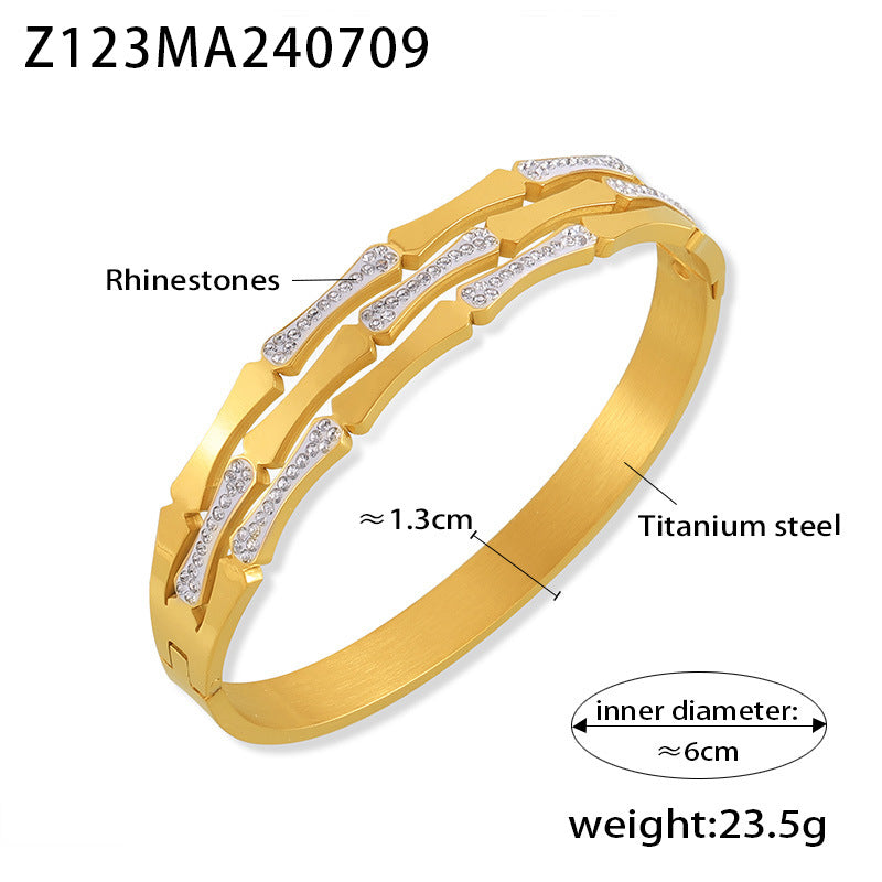 Guochao personalized simple light luxury diamond-encrusted jewelry geometric bamboo splicing design titanium steel bracelet pp