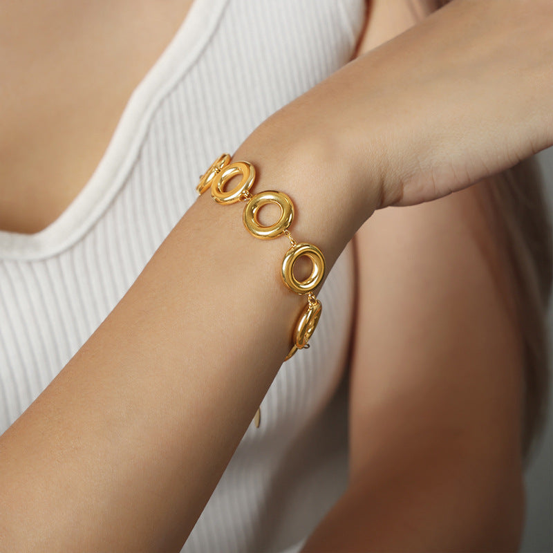New niche design simple and fashionable personalized titanium steel gold-plated geometric round bracelet long earrings jewelry