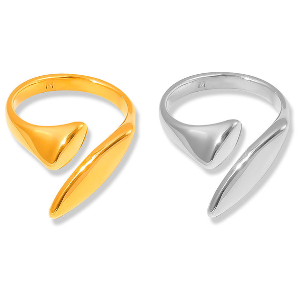 Minimalist style elegant temperament personalized open index finger ring geometric personality melon seed shape design titanium steel gold-plated ring pp