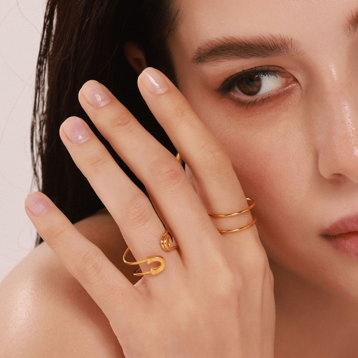 Creative pin line opening ring stainless steel electroplated 18K gold ring unique niche jewelry wholesale