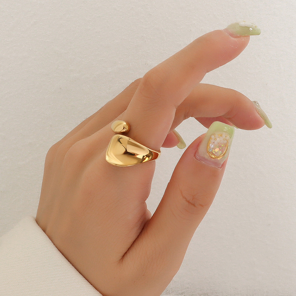 Rings Simple geometric dent plain ring Titanium steel 18k gold index finger ring