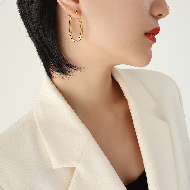 Plain ring titanium steel plated 18K gold U-shaped earrings femininity niche design versatile ear buckle earrings 99
