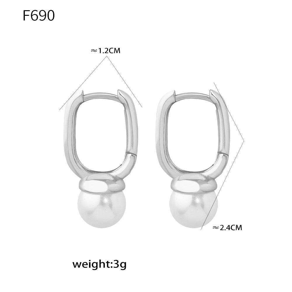 Tassel imitation pearl earrings fashion personalized design titanium steel plated 18k gold light luxury versatile earrings spot