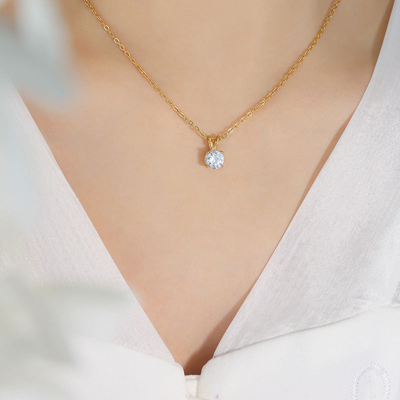 Clavicle chain cold wind single diamond claw diamond inlaid zircon chain titanium steel 18K gold necklace jewelry 99