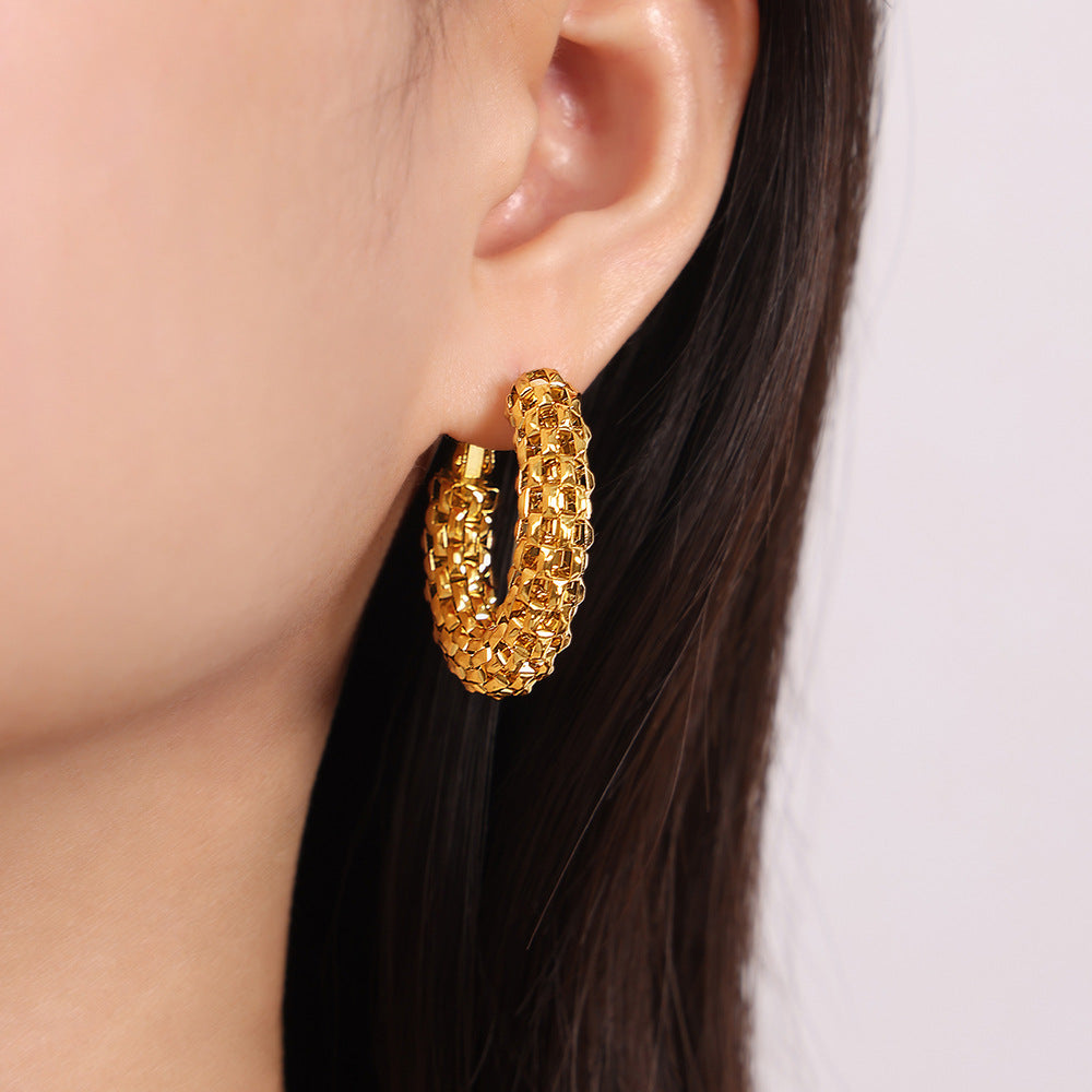 New fashion style personalized design niche hollow titanium steel gold-plated geometric earrings jewelry women's wholesale