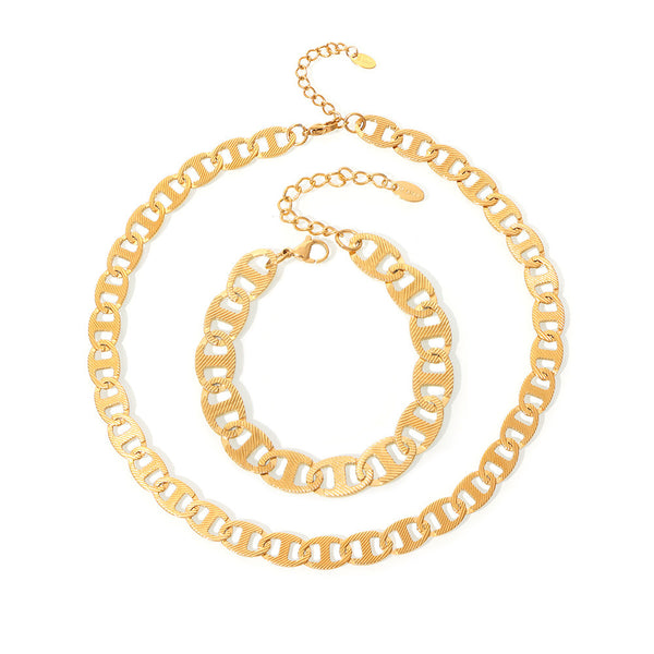 Jewelry ins wind cross-border Japanese handmade chain plated 18k real gold titanium steel necklace bracelet set wholesale pp