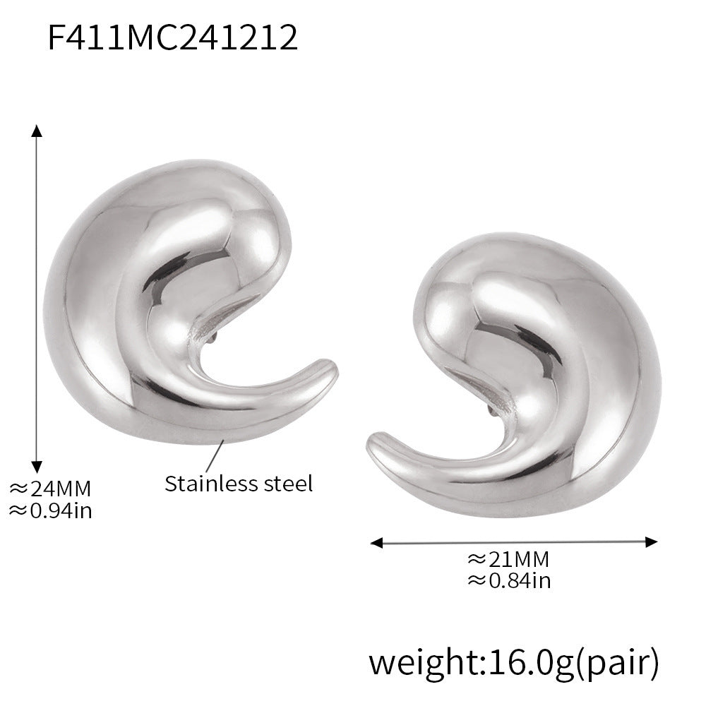 Stylish and simple curved water drop stud earrings stainless steel plated 18K real gold light luxury ins wind earrings women 99
