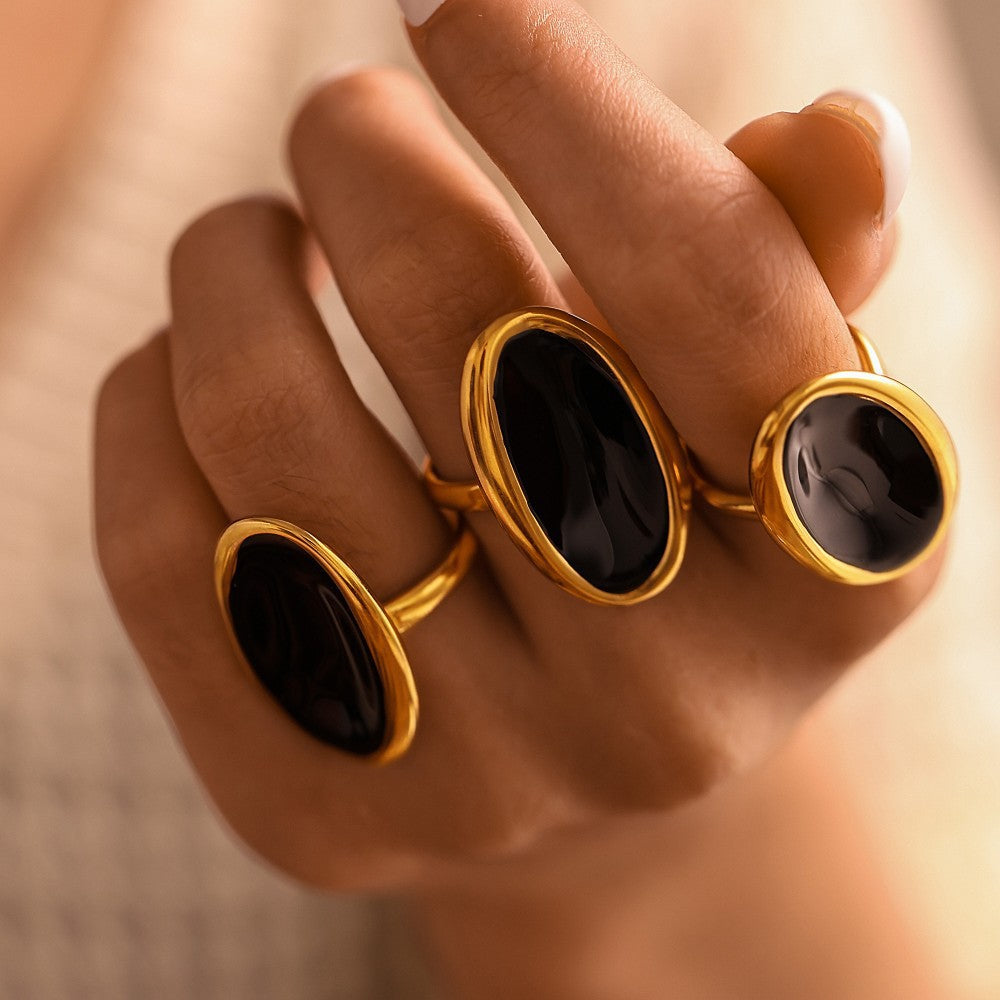 Oval open ring French light luxury dripping oil heavy industry casting stainless steel PVD plated real gold color retention