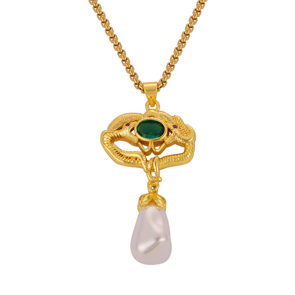 New cross-border retro court style light luxury copper material snake inlaid bead pendant necklace jewelry female pp