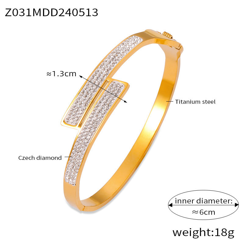 Hot-selling simple and versatile light luxury jewelry geometric diamond-set design sense multi-layer hollow titanium steel gold-plated bracelet