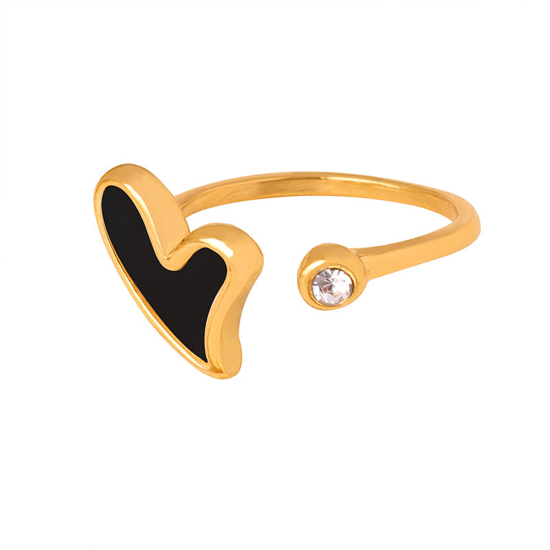 Fashion commuting niche simple versatile geometric shape design sense zircon color shell inlaid titanium steel gold-plated ring pp