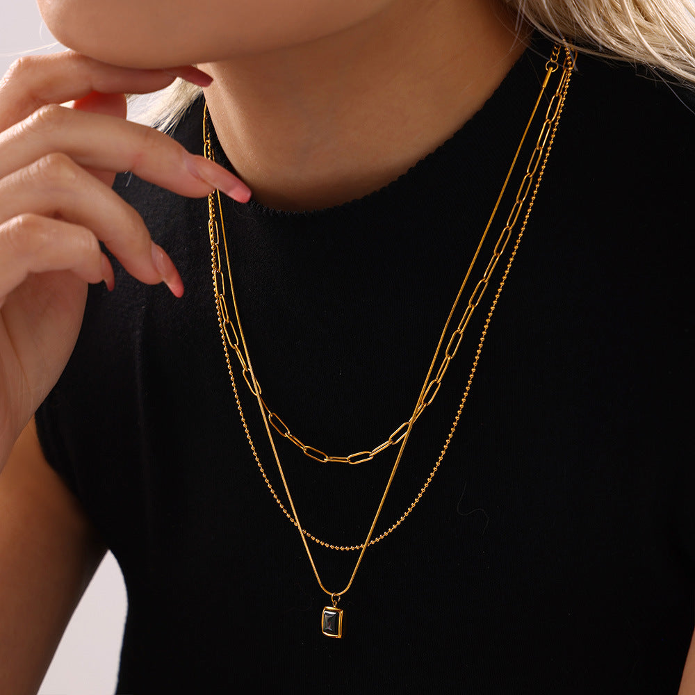 Titanium steel jewelry black shell malachite square brand collarbone chain light luxury fashion commuter necklace accessories women