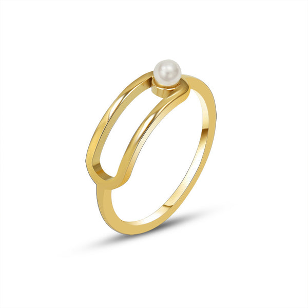 Design Titanium steel gold-plated non-fading personalized geometric return ring versatile imitation pearl personalized ring 99