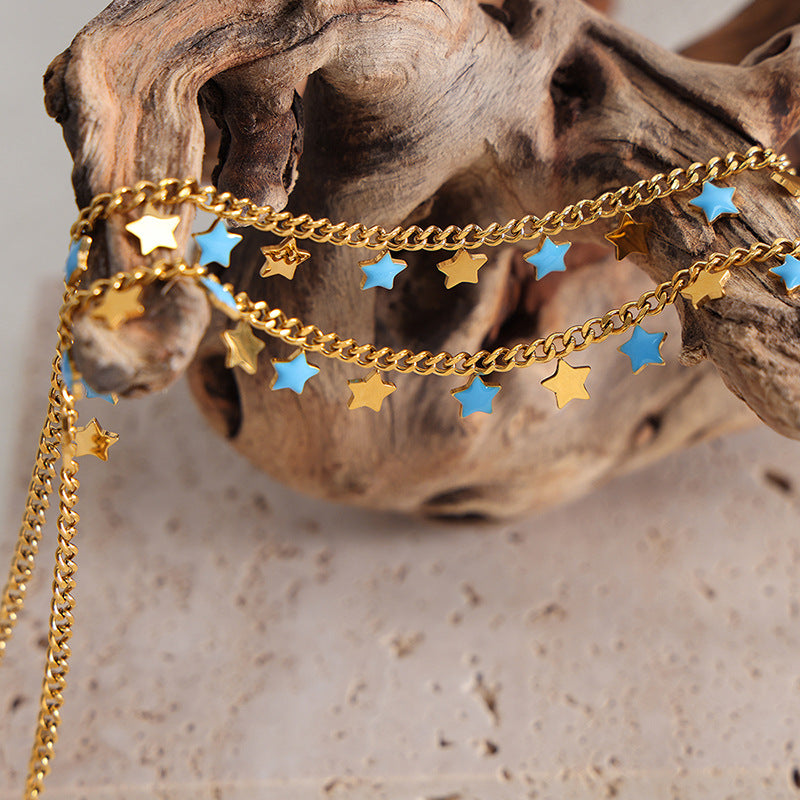 High sense versatile titanium steel necklace female personality dripping oil pentagram fashion trend spice girl collarbone chain jewelry pp