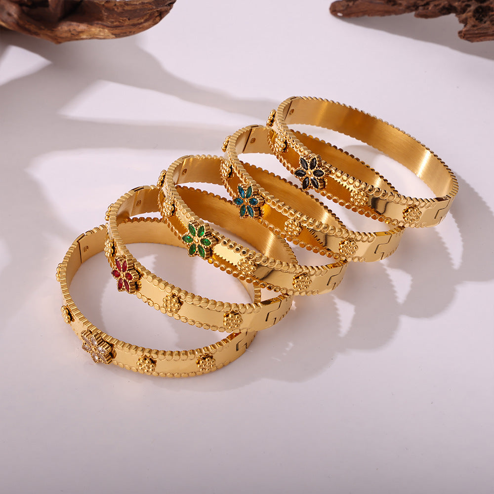 Christmas snowflake zircon buckle bracelet jewelry stainless steel plated 18K real gold pp