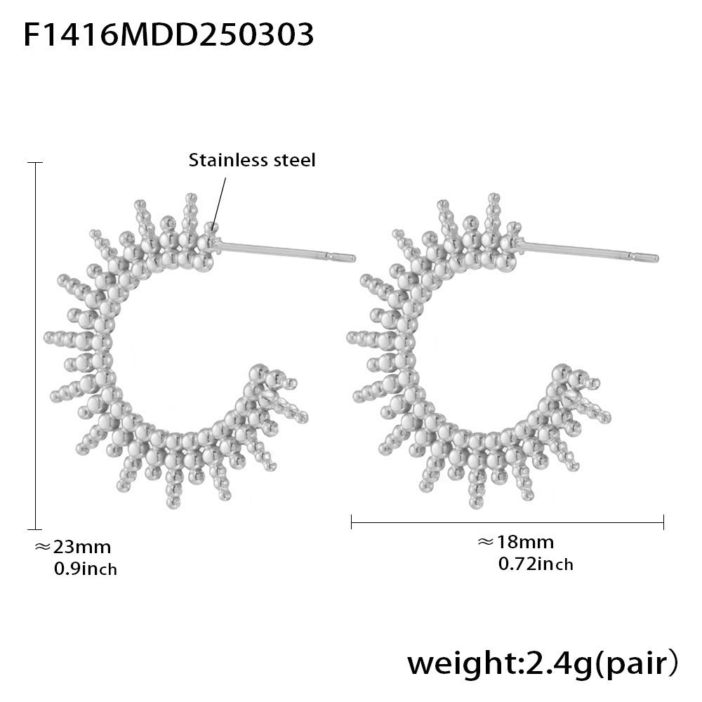 C-shaped sun ray radiation earrings new fashionable earrings stainless steel PVD plated 18K real gold jewelry