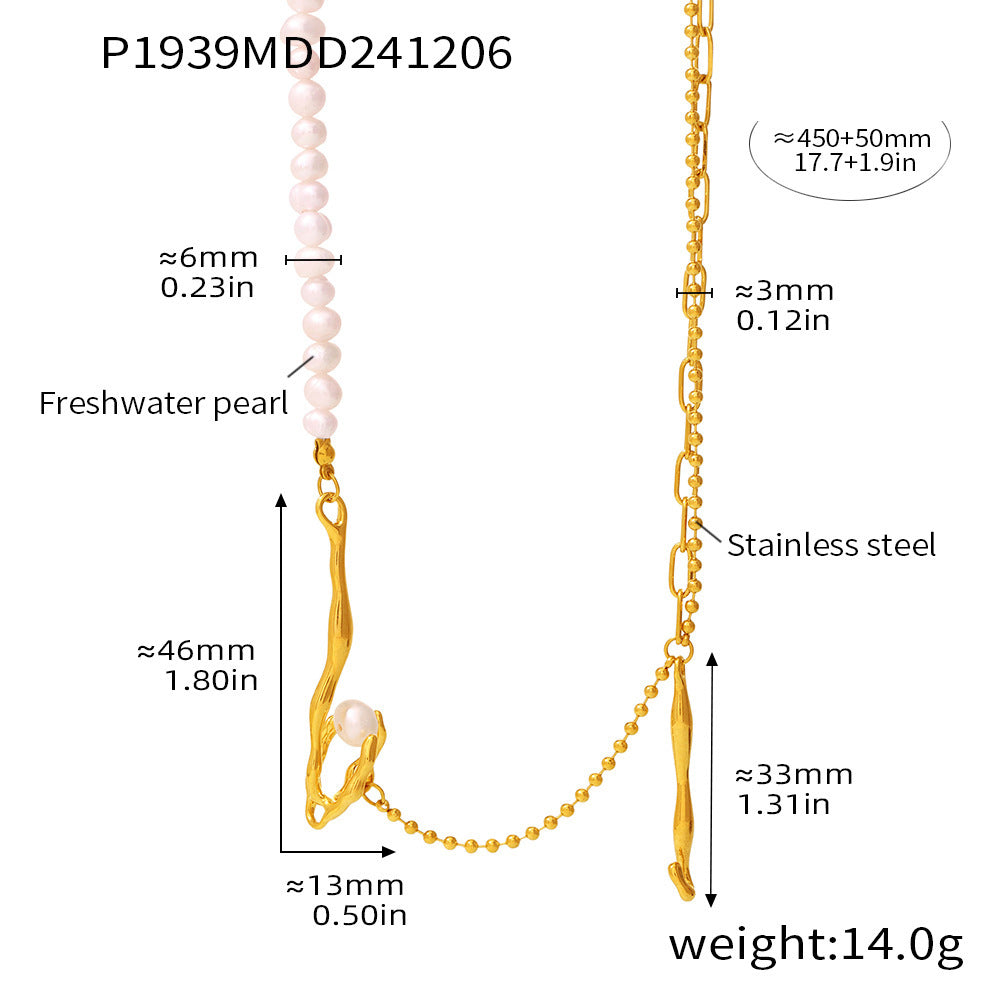 Cold wind special-shaped baroque freshwater cultured pearl necklace fashionable and elegant stainless steel jewelry women
