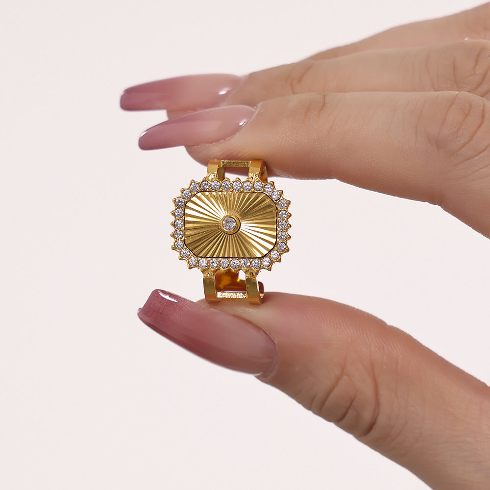 Stainless steel batch flower micro-inlaid zircon ring opening adjustable super flash field ring jewelry women's 99