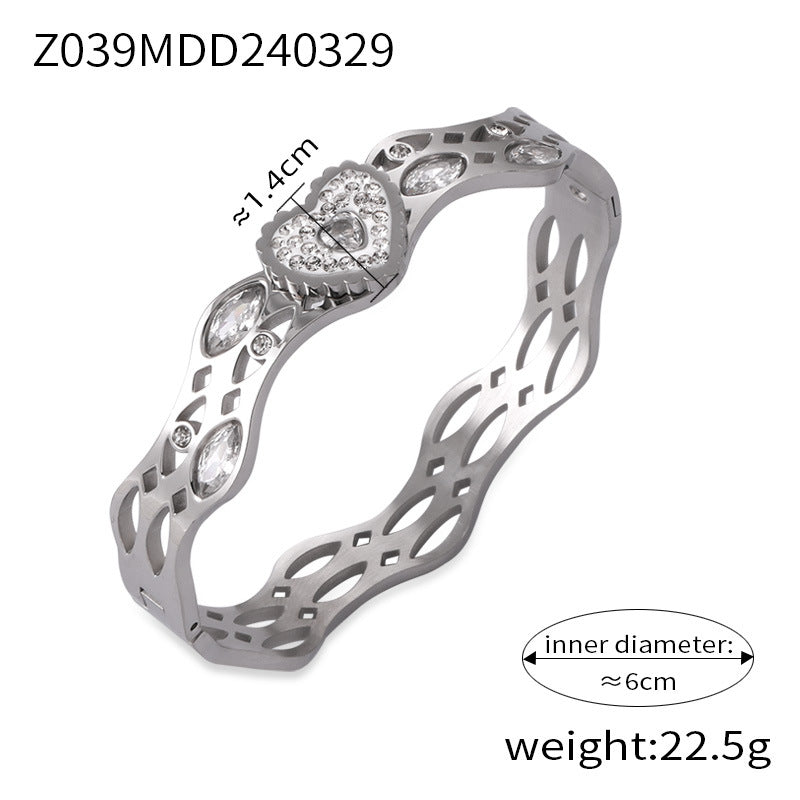 Simple personality niche geometric hollow jewelry texture design sense inlaid diamond design sense titanium steel gold-plated bracelet