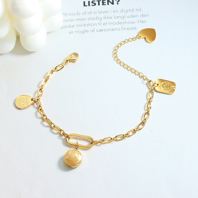 Smiley face square oval block Little Prince pendant bracelet titanium steel plated 18K gold jewelry wholesale E19199