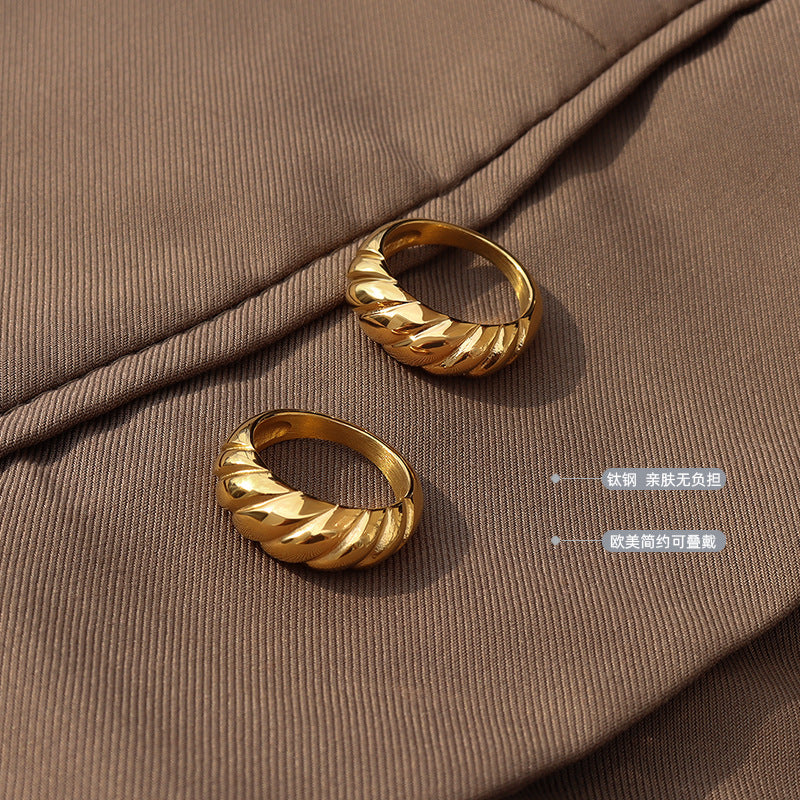 A157-Threaded Surface Casting Ring Tail Ring Titanium Steel Electroplated 18k Gold Ring Female