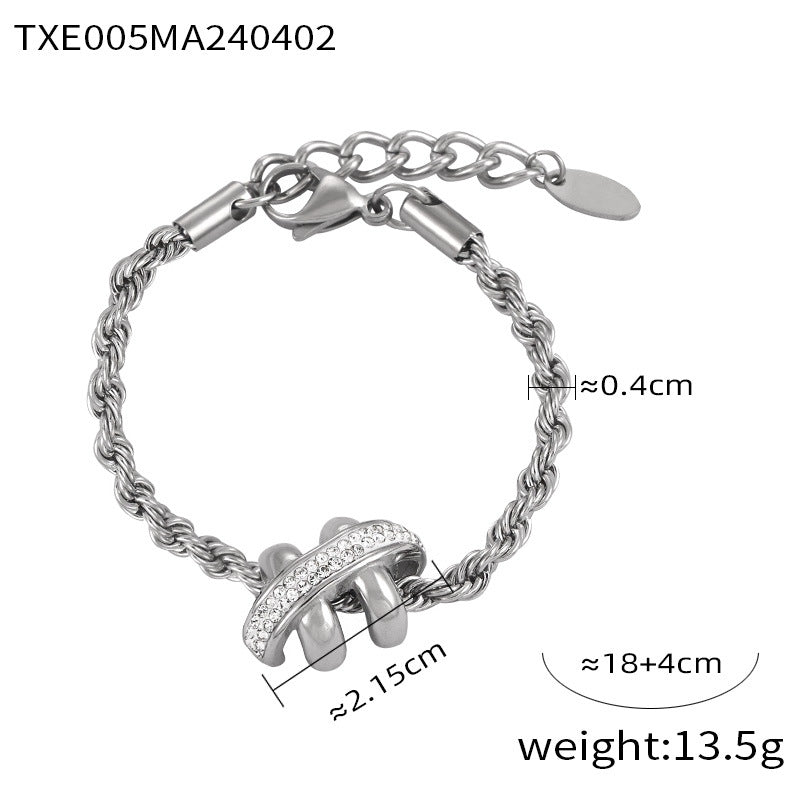 Simple personality geometric twist chain jewelry with diamond design sense light luxury wind titanium steel gold-plated jewelry set