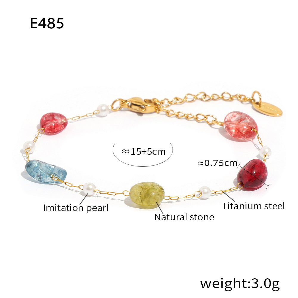 Fashion Personality Niche Titanium Steel Gold-plated Natural Stone Pendant Handmade Beaded Necklace Simple Jewelry Female 99