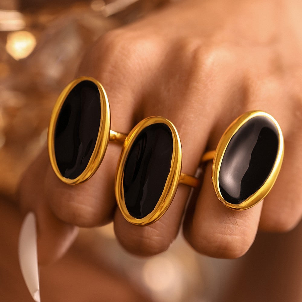 Oval open ring French light luxury dripping oil heavy industry casting stainless steel PVD plated real gold color retention