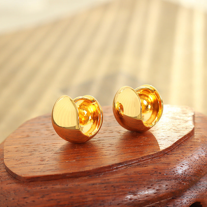 Fashion Personality Simple Trend Minimalist Glossy Copper Material C-Shaped Earrings Women's Fashion Commuter Earrings 99