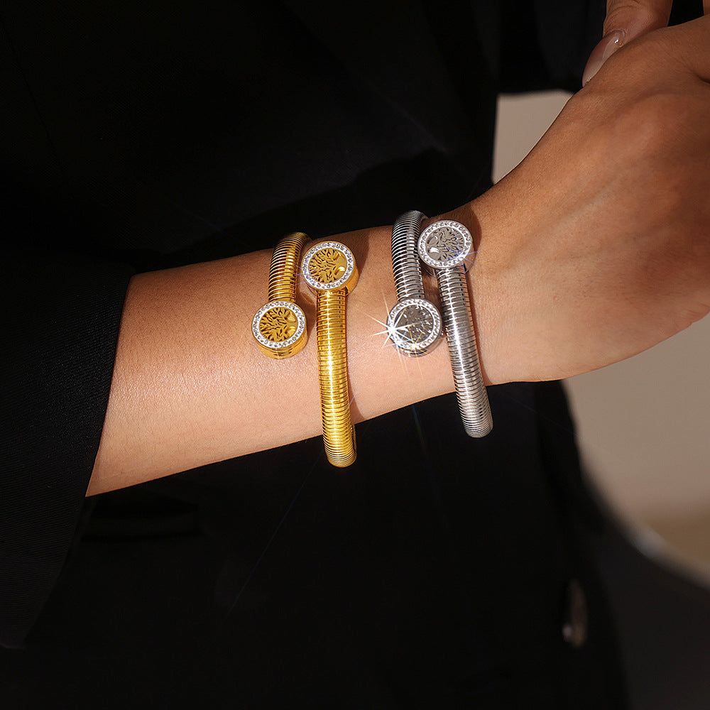 Tree of Life sticky drill thread opening bracelet, titanium steel plated 18k gold personalized design bracelet in stock