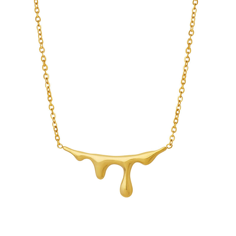 Tide lava light luxury necklace, niche design water drop pendant, titanium steel plated 18K gold collarbone chain 99