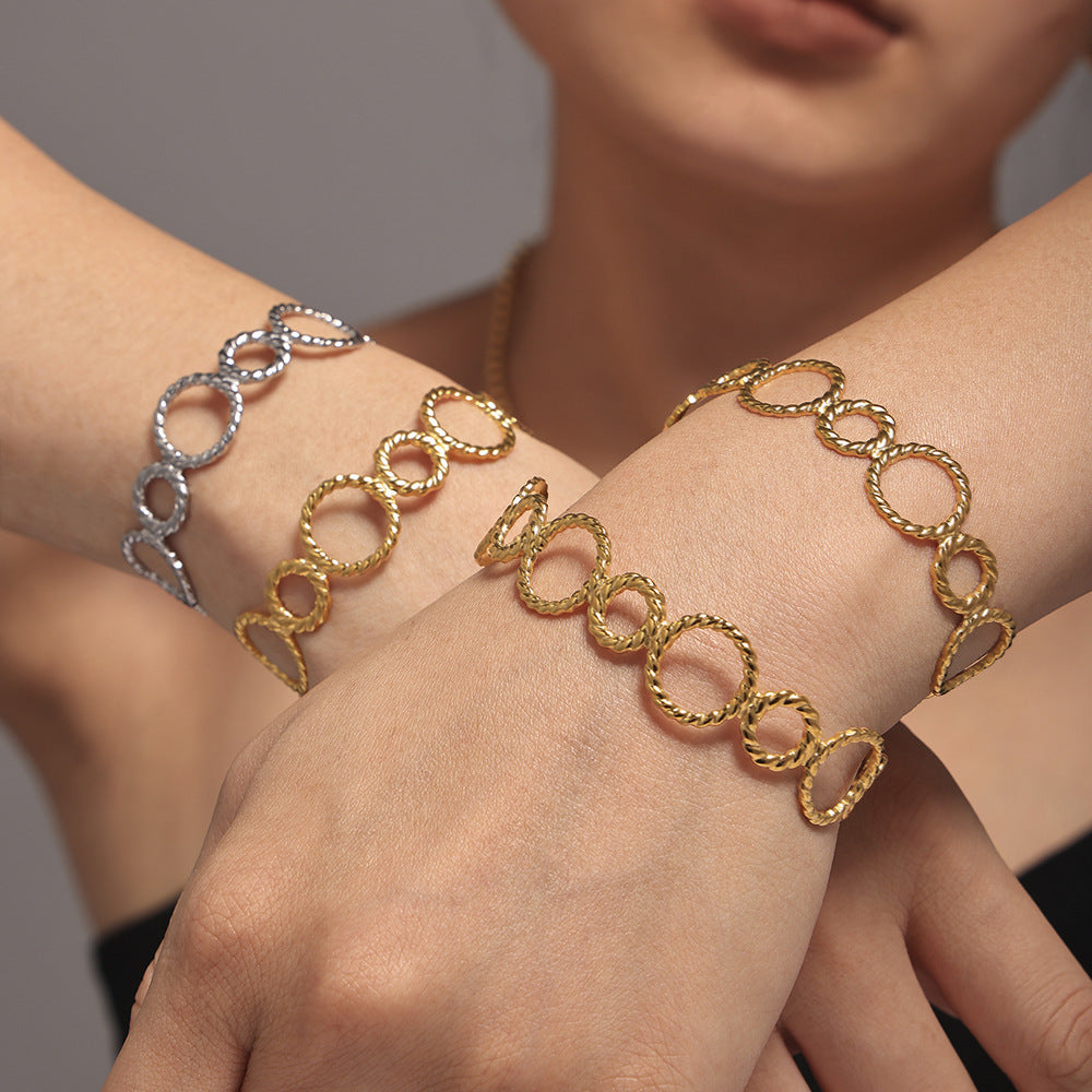 Threaded ring splicing opening bracelet European and American new stainless steel plated 18K real gold simple popular bracelet pp