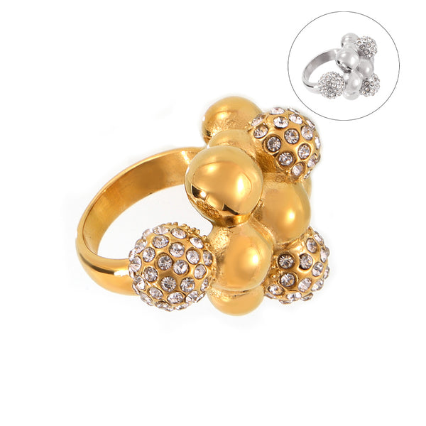 Simple personality round bead splicing titanium steel ring light luxury style diamond-set design sense temperament versatile index finger ring pp