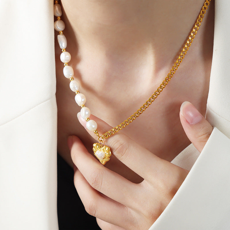 New high-end light luxury fashion titanium steel gold-plated love pendant high-gloss bead necklace women's jewelry