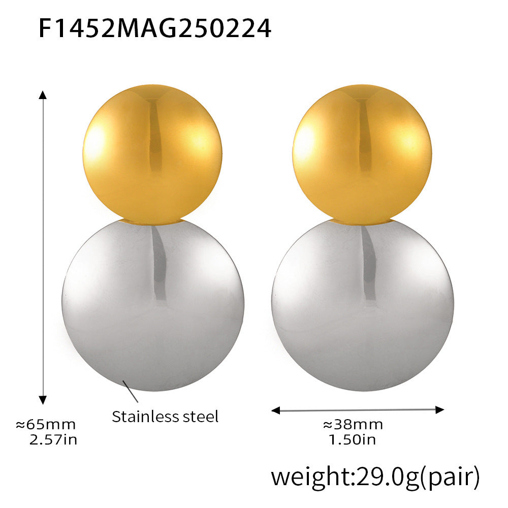 Gold stud earrings color matching Titanium steel smooth texture disc exaggerated design earrings do not fade fashionable earrings 99