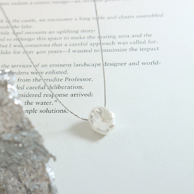 Niche design special-shaped plastic pearl pendant necklace female, titanium steel gold-plated vertical chain cold wind jewelry