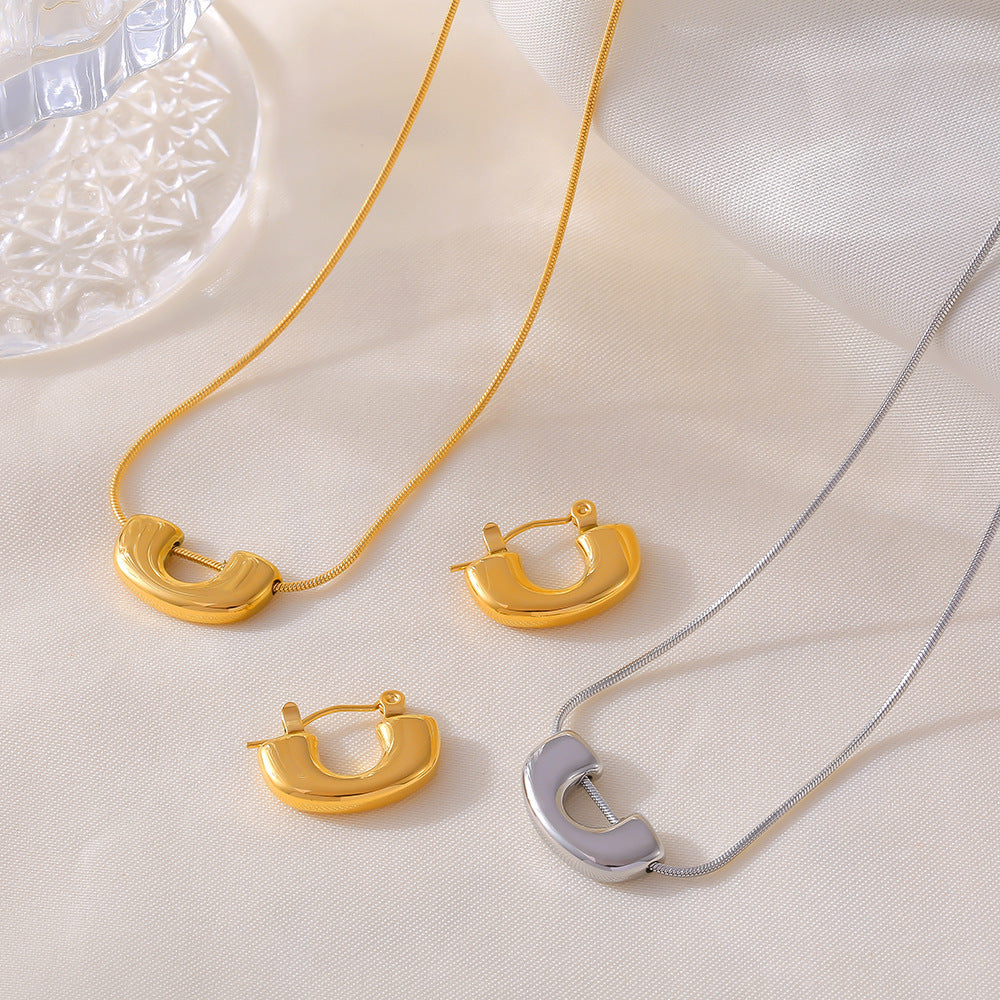 New U-shaped pendant collarbone necklace earrings niche geometric stainless steel plated 18k real gold jewelry set pp