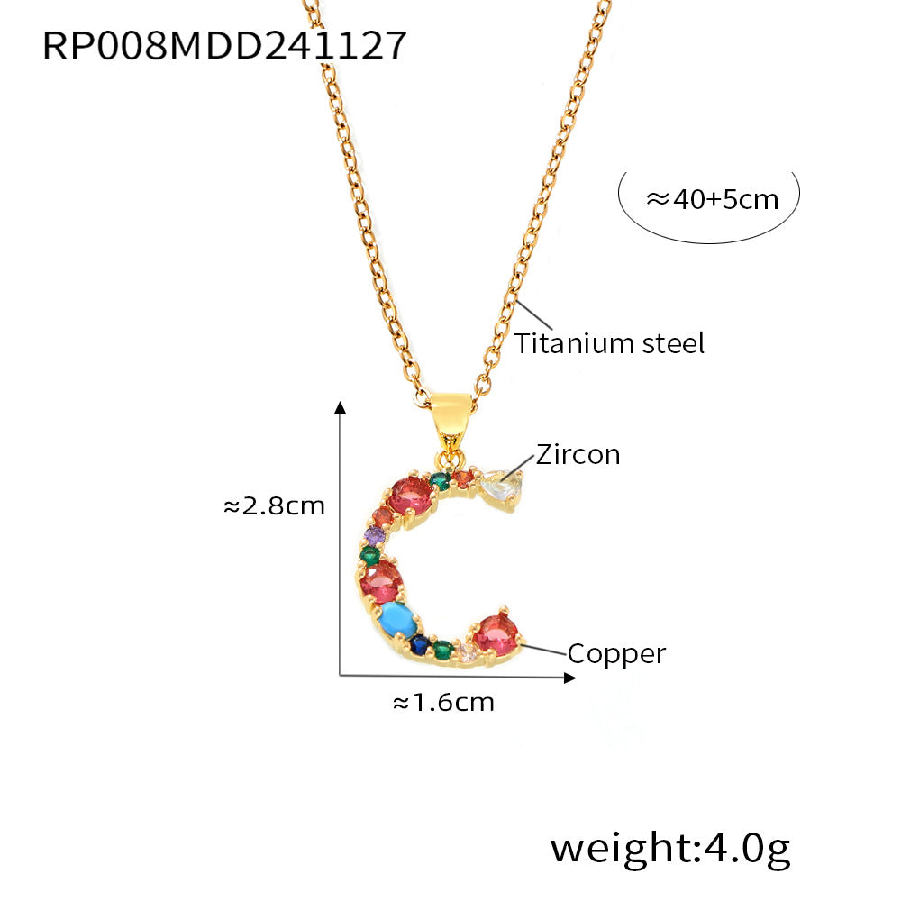 European and American cross-border copper micro-inlaid colored zircon 26 English letters personalized individual pendant niche hip-hop collarbone chain pp
