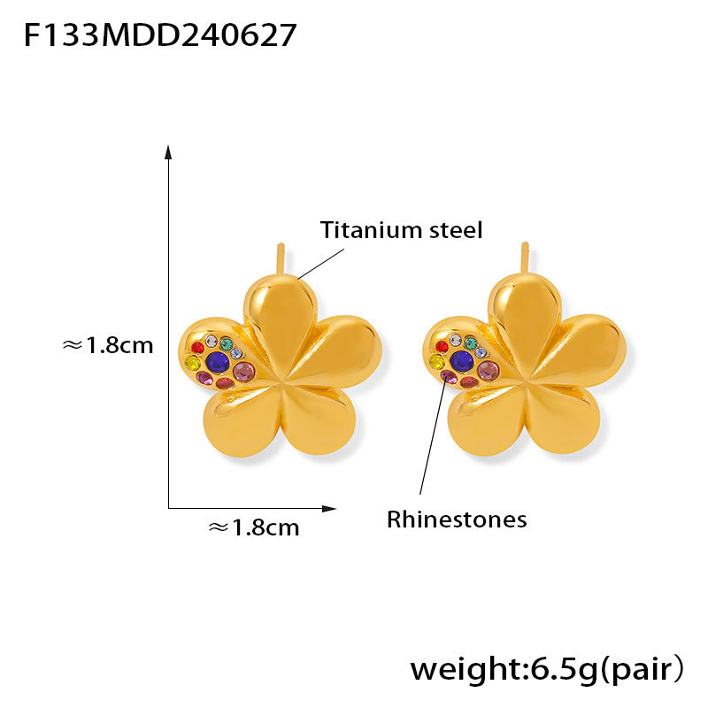 Popular stainless steel exaggerated flower earrings women's French fashion light luxury personalized small flower stud earrings