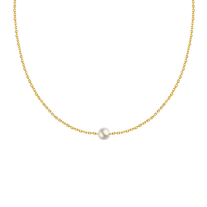 Cold wind chocker titanium steel plated 18K gold imitation pearl pendant necklace women's collarbone neck chain