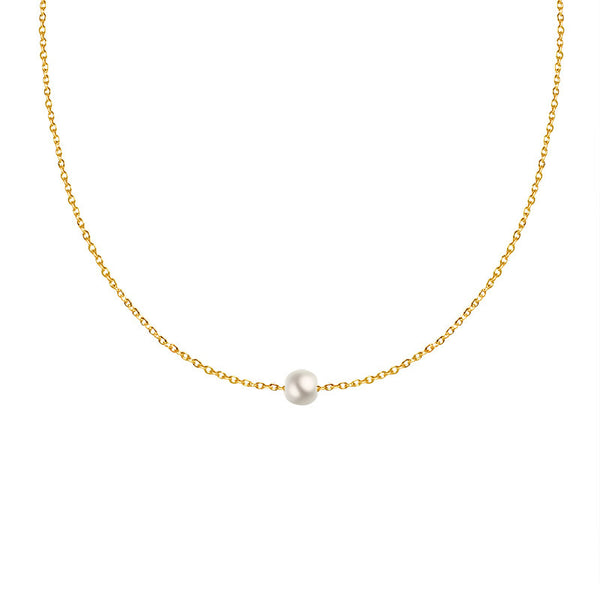 Cold wind chocker titanium steel plated 18K gold imitation pearl pendant necklace women's collarbone neck chain