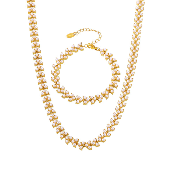Exquisite Bead Clavicle Necklace Princess Bracelet Stainless Steel PVD Plated 18K Real Gold Cross-border Set Jewelry