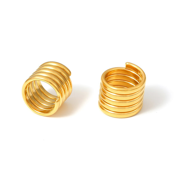 Niche design multi-layer winding wide version ring women's light luxury texture stainless steel plated 18k gold ring