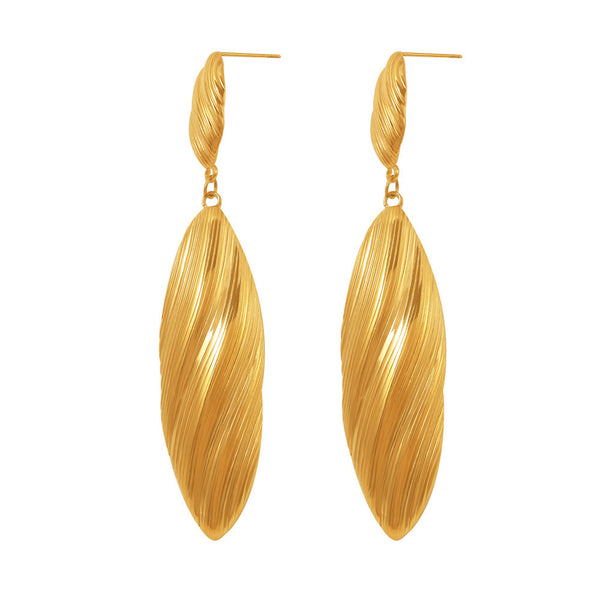Medieval vintage striped long shell pendant earrings temperament fashionable stainless steel plated 18k gold earrings 99