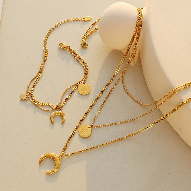 Cold ins wind niche design fashion stars moon sun bracelet necklace set E147-P690pp