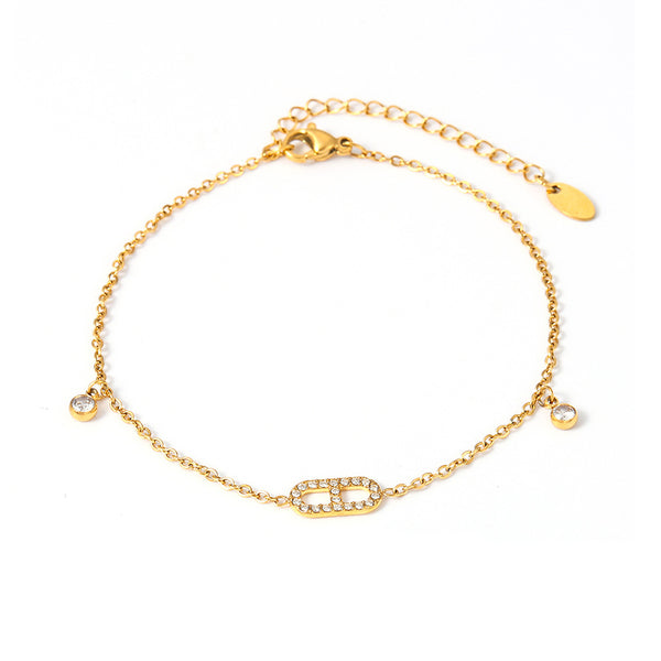 Stainless steel zircon Japanese character inlay craft anklet simple foot chain plated with 18k gold accessories light luxury spot 99