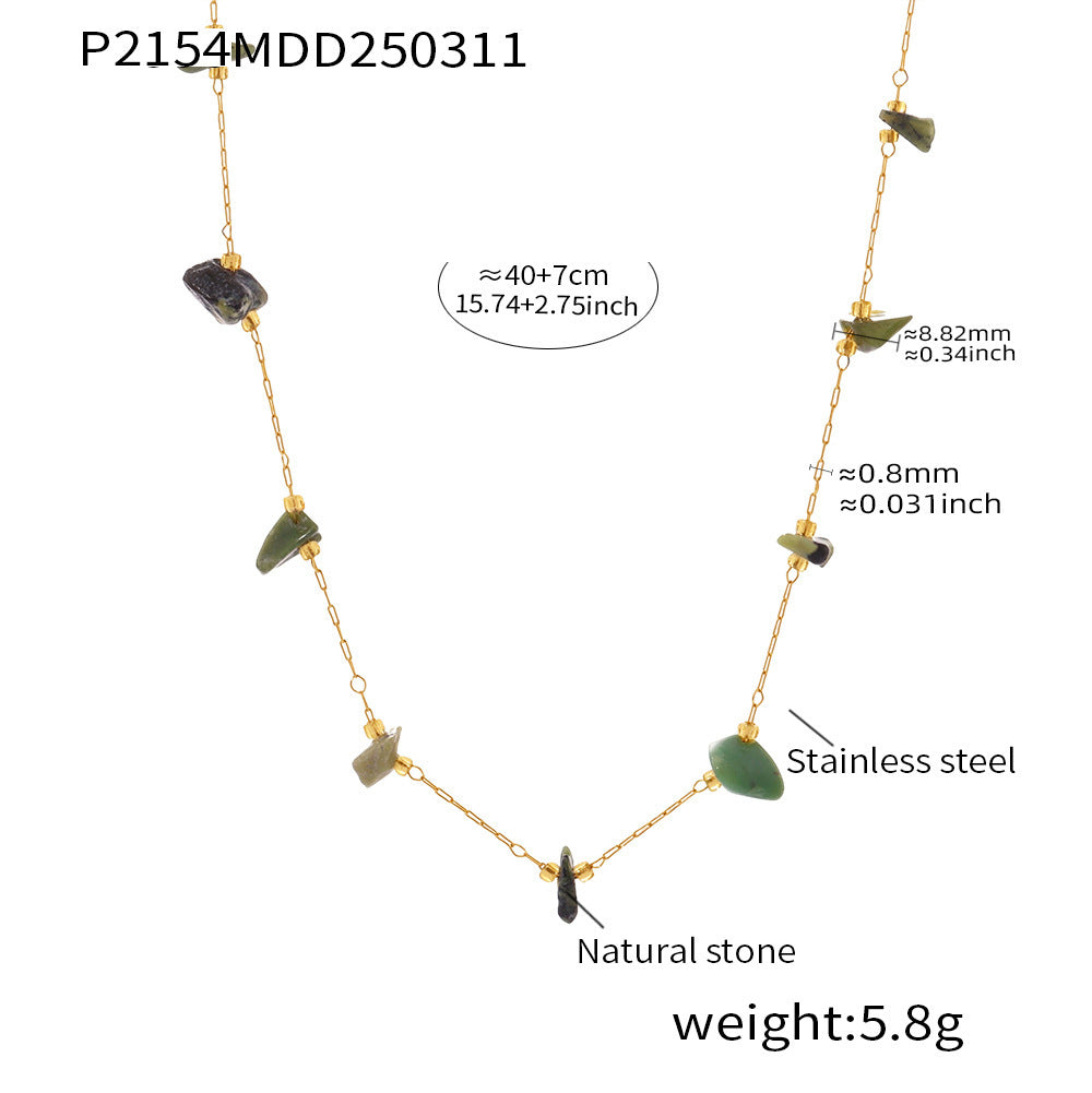 Candy color natural stone collarbone necklace niche design sense titanium steel color retention sweet neck chain jewelry women