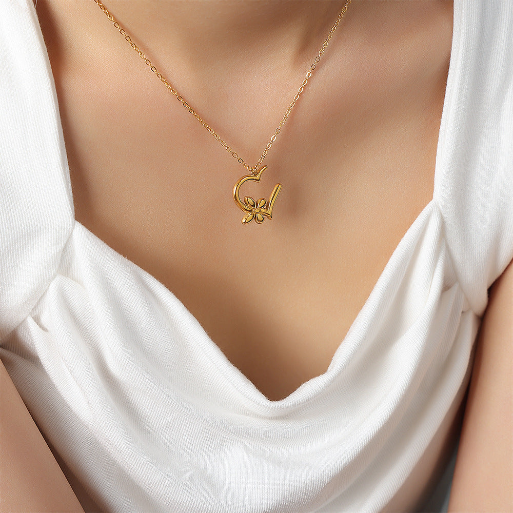 New fashion personality simple niche design titanium steel gold-plated heart pendant necklace earrings set jewelry pp