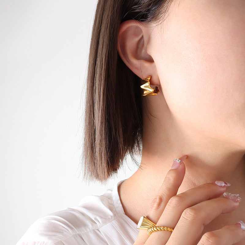 Versatile trend special-shaped earrings niche design sense irregular geometric stud earrings titanium steel gold-plated jewelry women