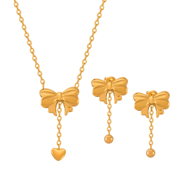 Personalized simple texture bow jewelry love fringe pendant niche versatile titanium steel jewelry set
